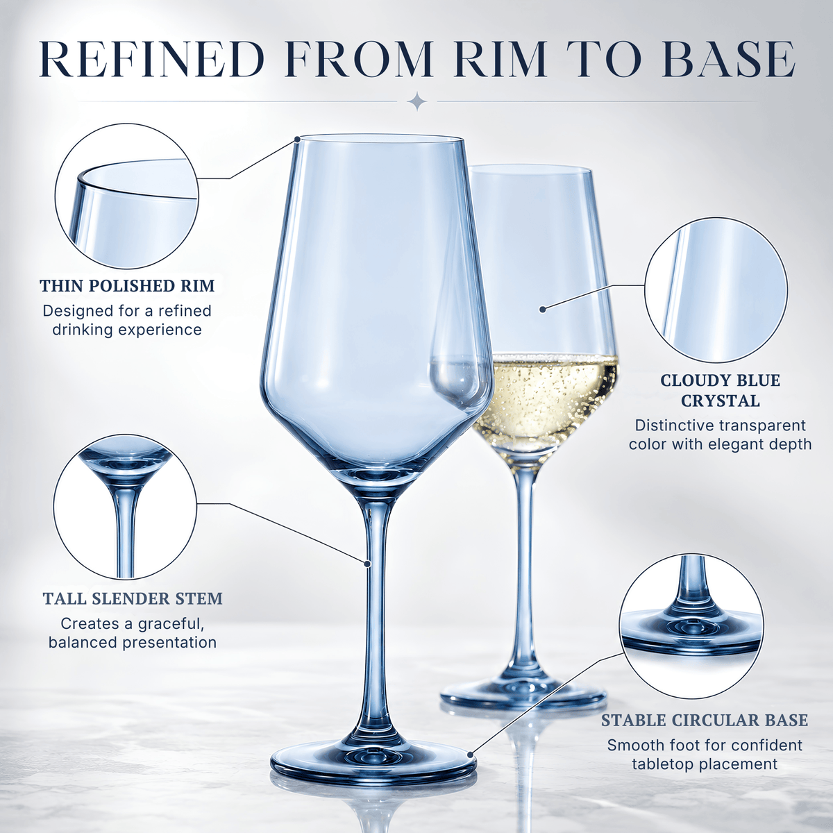 Tonal Stemmed Wine Glassware, Cloudy Blue, Set of 2