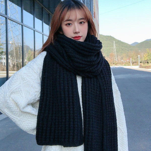 Winter Simple Soft Colorful Knitted Wool Scarf Solid Warm Scarves Lightweight Casual Couple Muffler Striped Elegant Hijab Cashmere Scarf Neck Scarf Christmas Gift For  Women