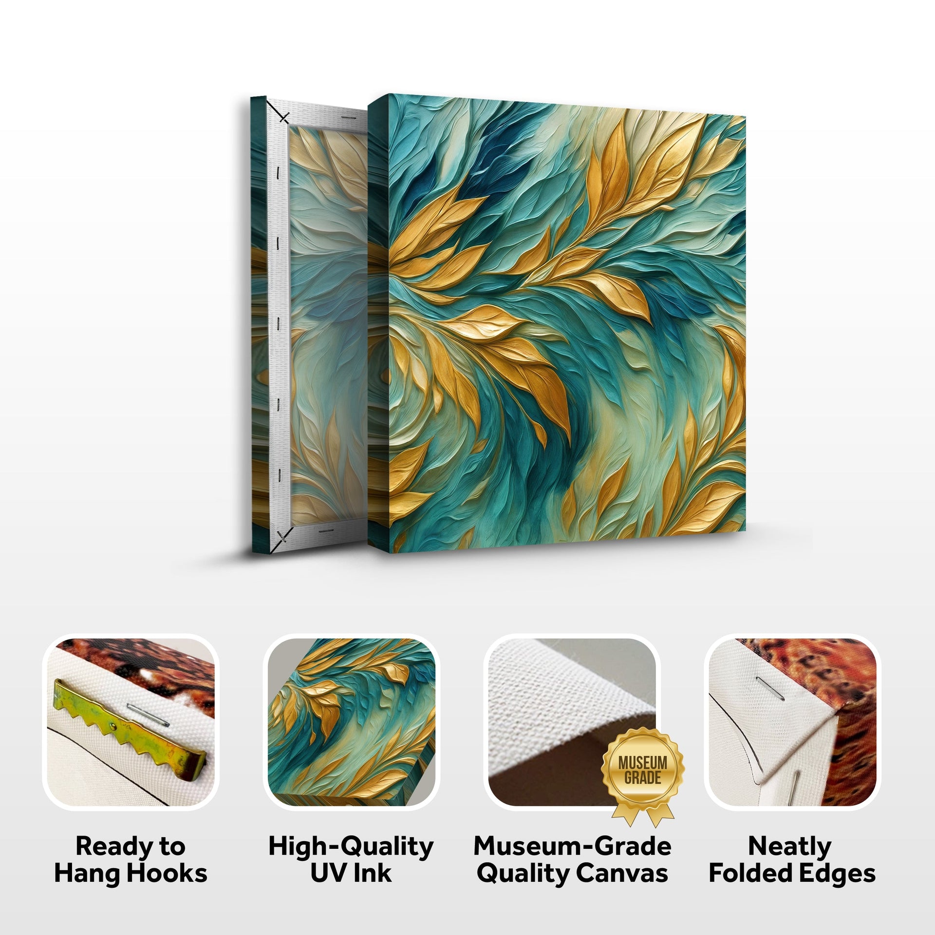 Abstract Gold And Blue Frosty Wall Art Tailored Canvases