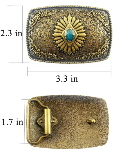TOPACC Western Square Turquoise Cowboy Cowgirl Belt Buckle Copper/Bronze