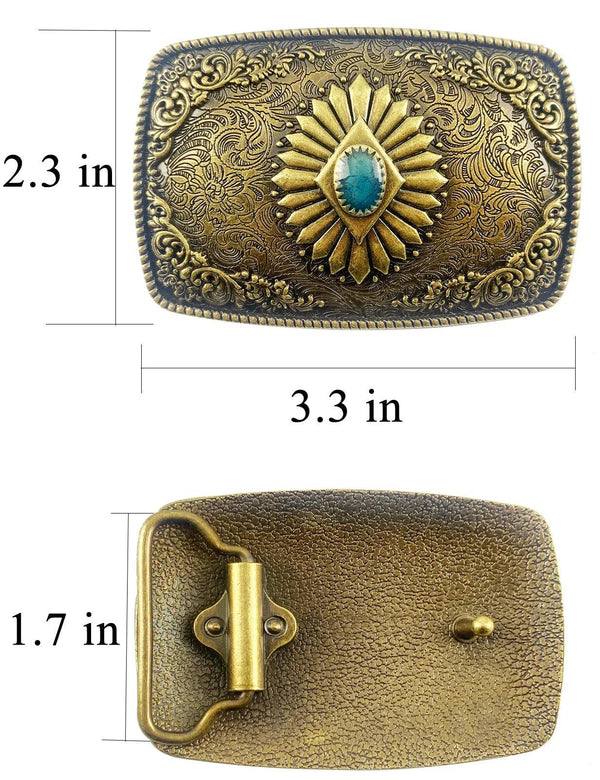 TOPACC Western Square Turquoise Cowboy Cowgirl Belt Buckle Copper/Bronze - Gifts for You 'n Me
