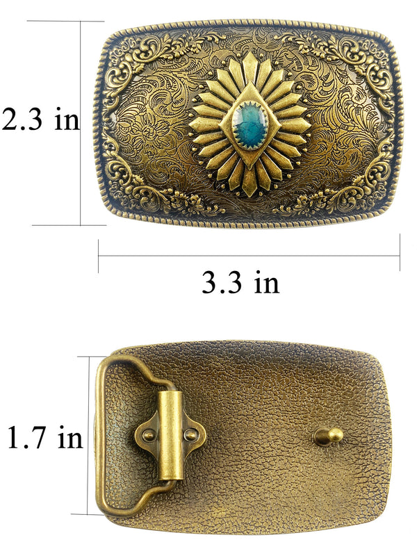 TOPACC Western Square Turquoise Cowboy Cowgirl Belt Buckle Copper/Bronze