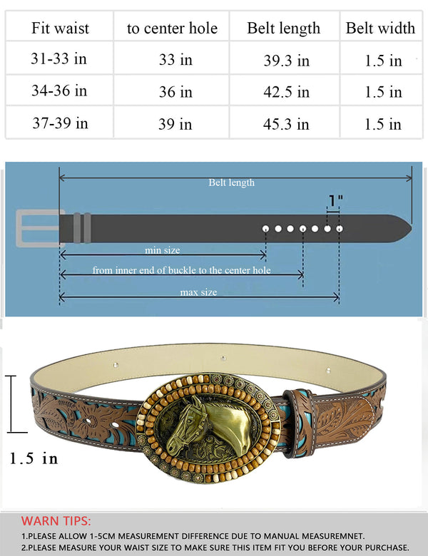 TOPACC Western Turquoise Belts - Oval Wood Beads Horse Belt Buckle