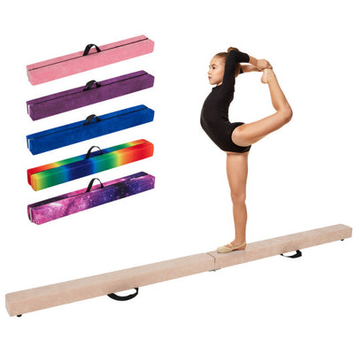 9 FT Folding Gymnastics Balance Beam with Anti-slip Base and Pine Wood Frame-Brown