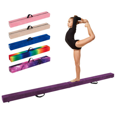 9 FT Folding Gymnastics Balance Beam with Anti-slip Base and Pine Wood Frame-Purple