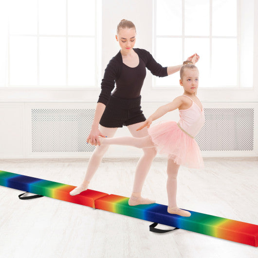 9 FT Folding Gymnastics Balance Beam with Anti-slip Base and Pine Wood Frame-Rainbow