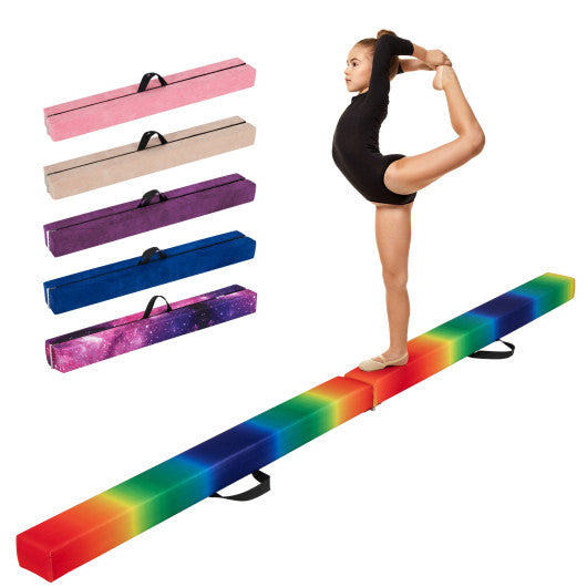9 FT Folding Gymnastics Balance Beam with Anti-slip Base and Pine Wood Frame-Rainbow