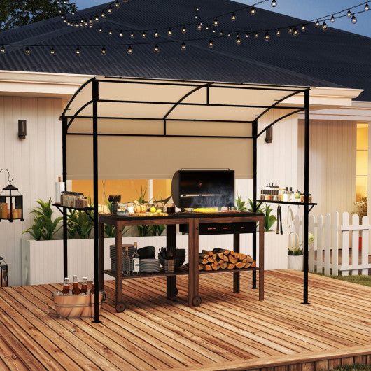 7.8 x 4.4 FT Outdoor Patio BBQ Canopy with Metal Shelves and Bottle Openers-Beige