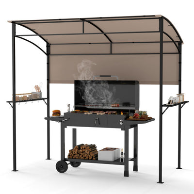 7.8 x 4.4 FT Outdoor Patio BBQ Canopy with Metal Shelves and Bottle Openers-Brown
