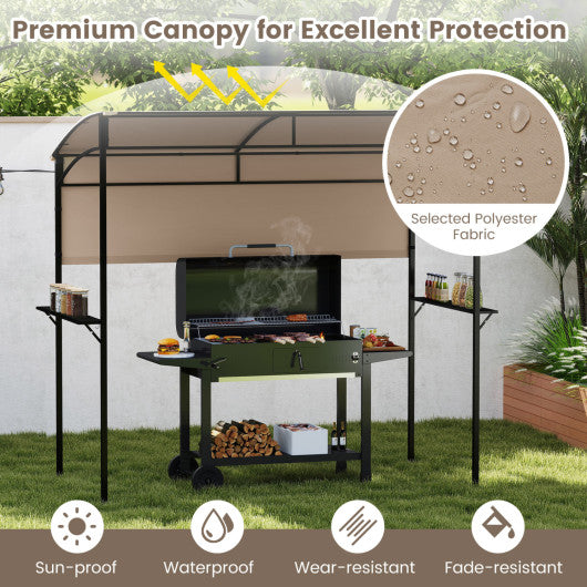 7.8 x 4.4 FT Outdoor Patio BBQ Canopy with Metal Shelves and Bottle Openers-Brown