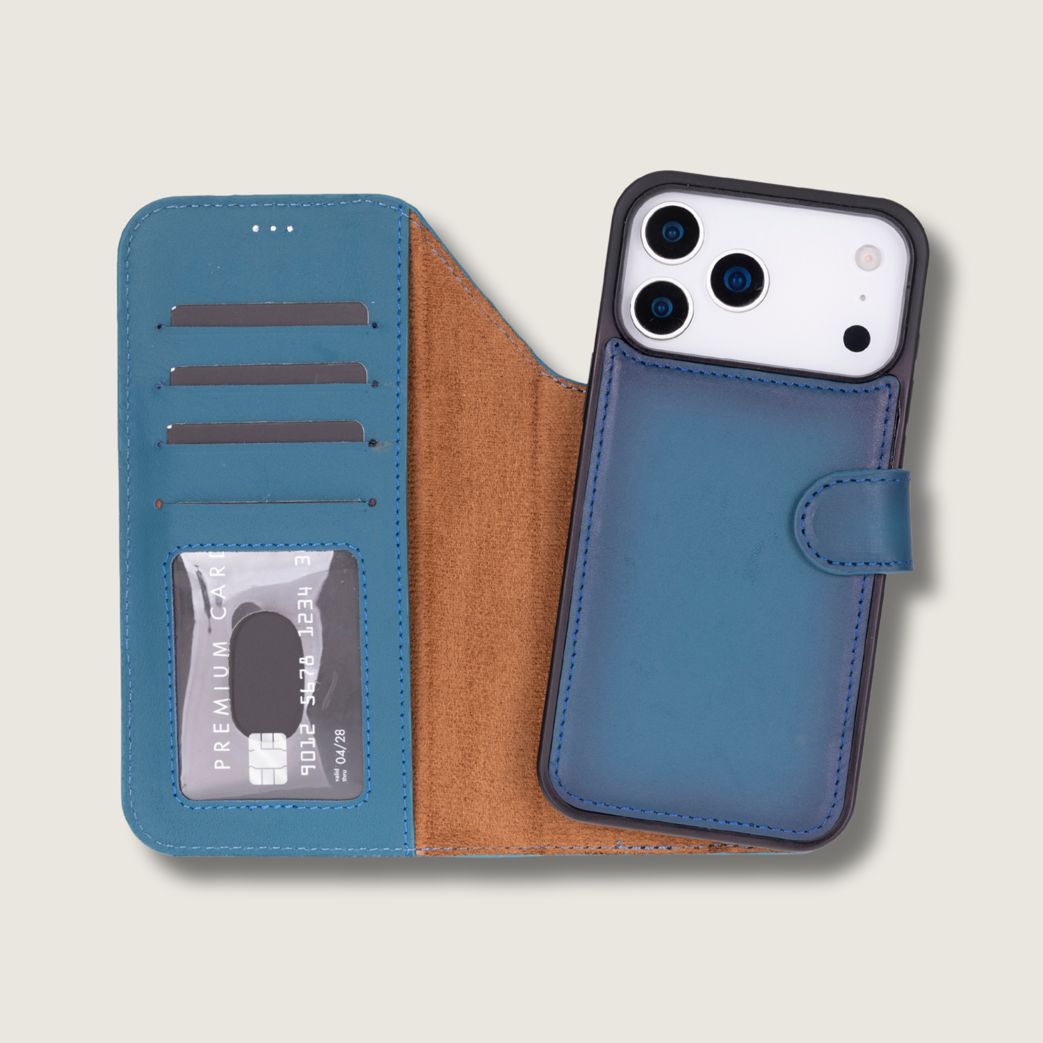 Leather iPhone 17 Pro Max Wallet Case – Blue - Austin