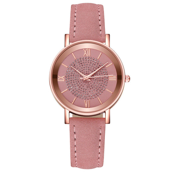 Womens Watches Bracelet Set Starry Sky Ladies Watch Casual Leather Student Quartz Wristwatch Luxury Fashion Minimalist Leather Strap Dress Analogue Quartz Round Elegant Watch
