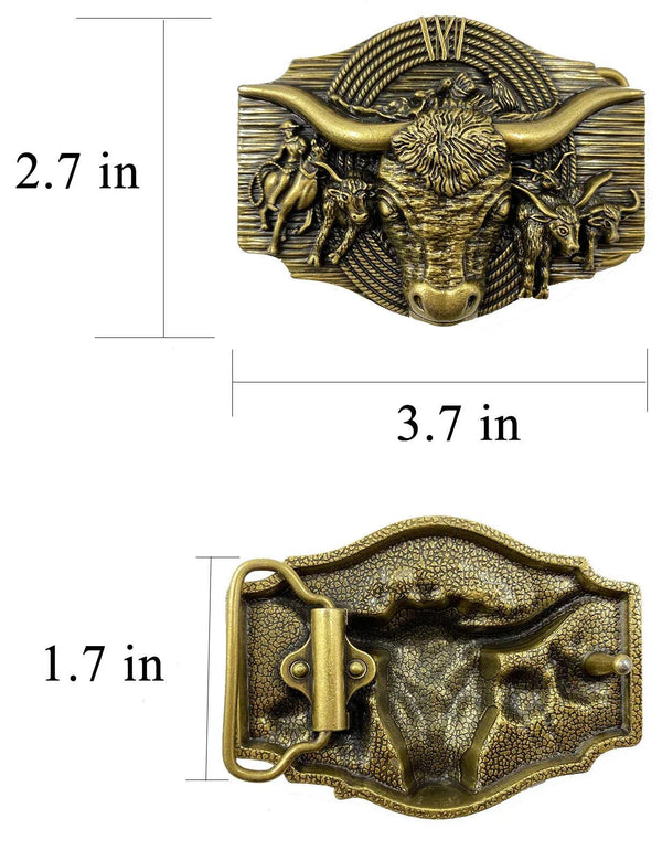 TOPACC Western Longhorn Cow Belt Buckle Horseback Riding Copper/Bronze - Gifts for You 'n Me