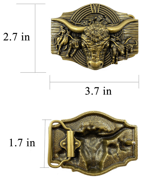 TOPACC Western Longhorn Cow Belt Buckle Horseback Riding Copper/Bronze