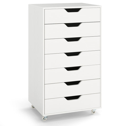 7-Drawer Chest Storage Dresser Floor Cabinet Organizer with Wheels-White