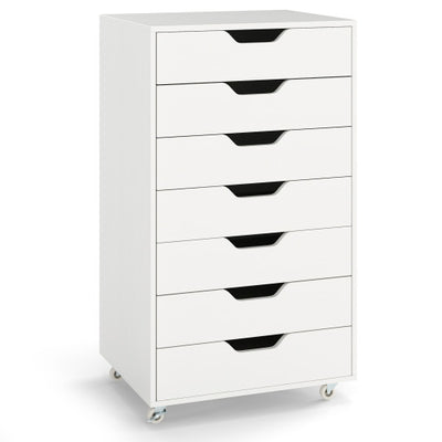 7-Drawer Chest Storage Dresser Floor Cabinet Organizer with Wheels-White