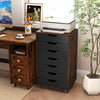 7-Drawer Chest Wooden Storage Dresser with Lockable Wheels-Rustic Brown