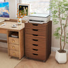 7-Drawer Chest Wooden Storage Dresser with Lockable Wheels-Walnut