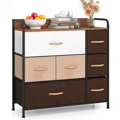 7 Drawer Tower Steel Frame and Wooden Top Dresser Storage Chest for Bedroom
