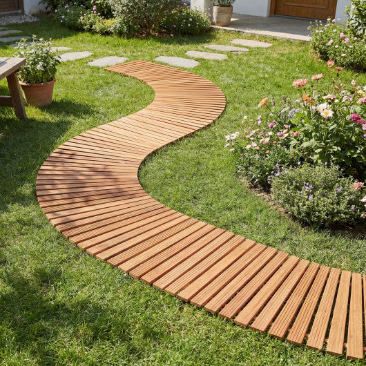 7 FT Wooden Garden Pathway with Anti-slip Surface for Gardens Patios-Natural