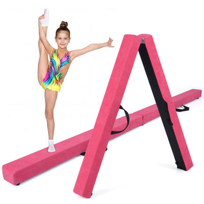 7 Feet Folding Portable Floor Balance Beam with Handles for Gymnasts-Rose