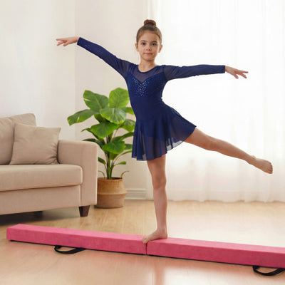 7 Feet Folding Portable Floor Balance Beam with Handles for Gymnasts-Rose