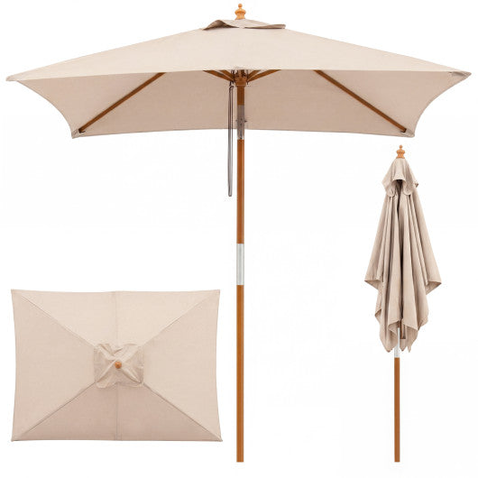 7 Feet Outdoor Rectangular Patio Umbrella with 3 Adjustable Heights-Beige