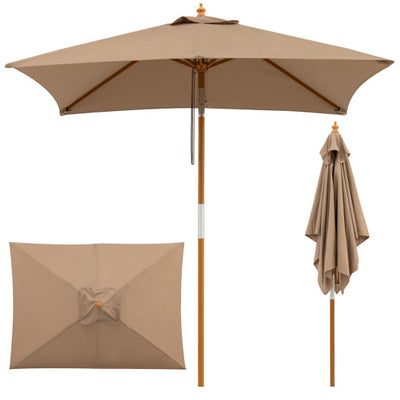 7 Feet Outdoor Rectangular Patio Umbrella with 3 Adjustable Heights-Coffee