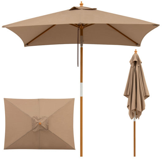 7 Feet Outdoor Rectangular Patio Umbrella with 3 Adjustable Heights-Coffee