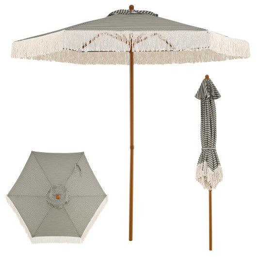 7 Feet Patio Umbrella with Fringe Sun-Protective Beach Umbrella with Boho Tassel-Green