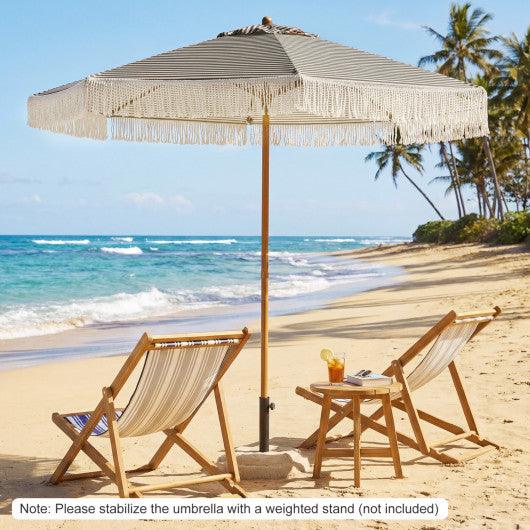 7 Feet Patio Umbrella with Fringe Sun-Protective Beach Umbrella with Boho Tassel-Green