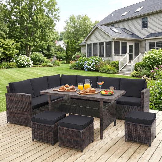 7 Pieces Hand-woven Cozy Wicker Patio Furniture Set-Black