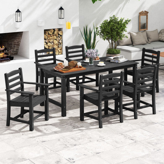 7 Pieces Outdoor Dining Table Set for 6 People 67 Inch HDPE Patio Rectangle Table and 6 Armchairs-Black