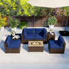 7 Pieces Outdoor Furniture Set with 32 Inch Fire Pit Table and Propane Tank Cover-Navy