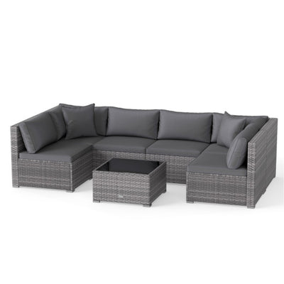 7 Pieces Patio Rattan Furniture Set Sectional Sofa Garden Cushion-Gray