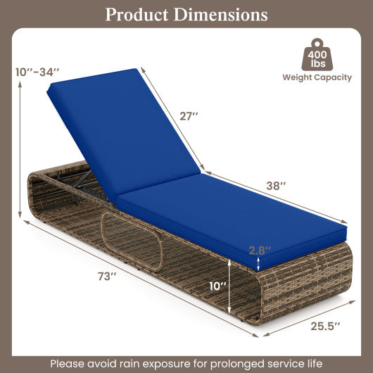 7-Position Adjustable PE Rattan Outdoor Chaise Lounge Chair-Navy