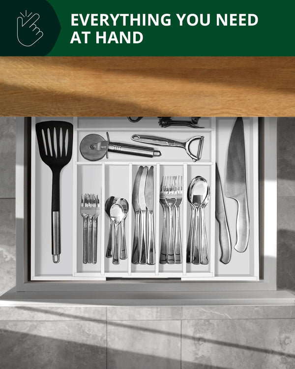 Silverware Drawer Organizer, White (9 Slots)