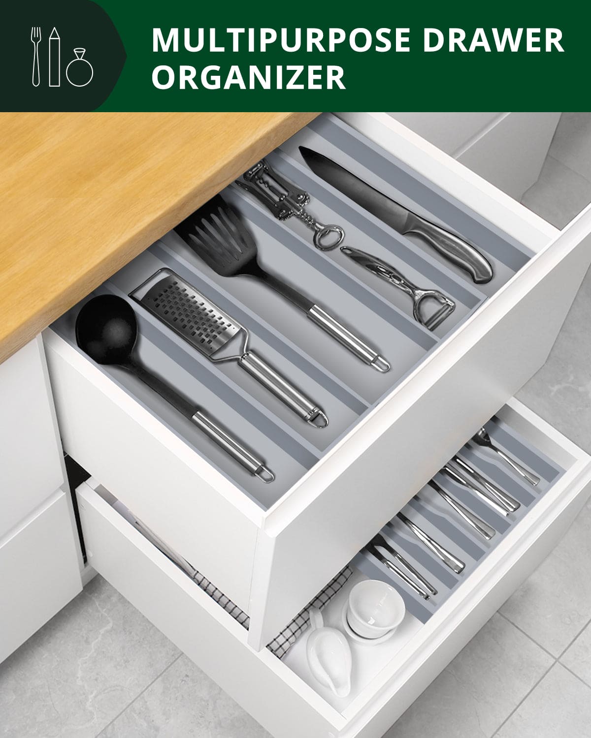 Utensil Drawer Organizer, Gray (5 Slots)
