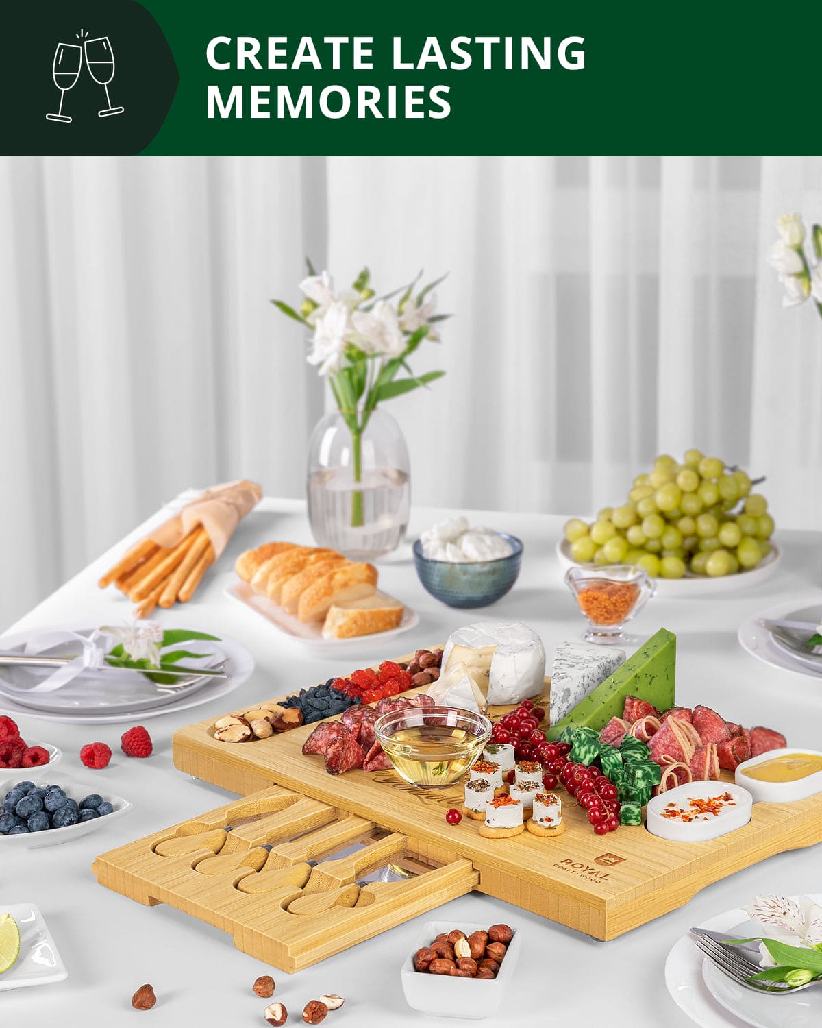 Cheese Board Set with Knives, 16.5“ x 11”