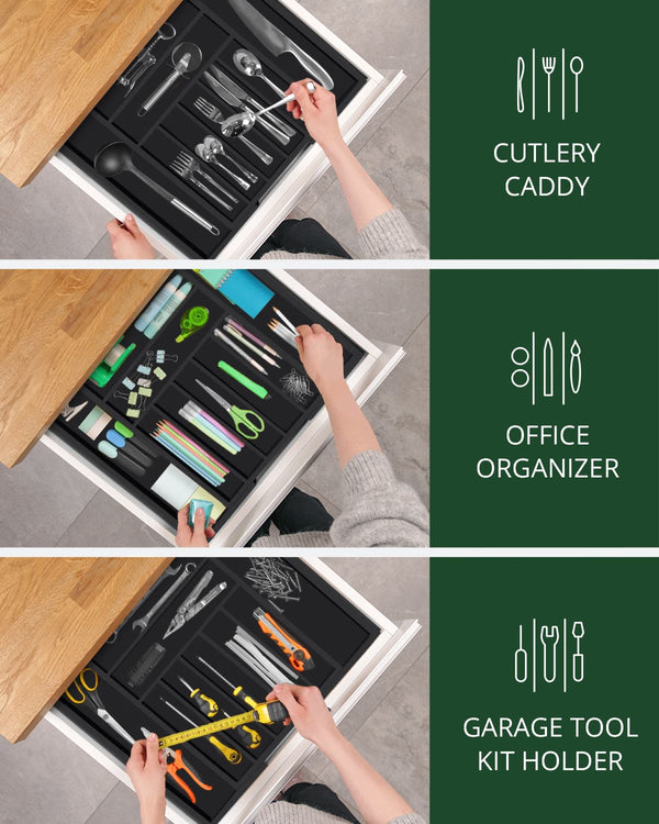 Silverware Drawer Organizer, Black (9 Slots)