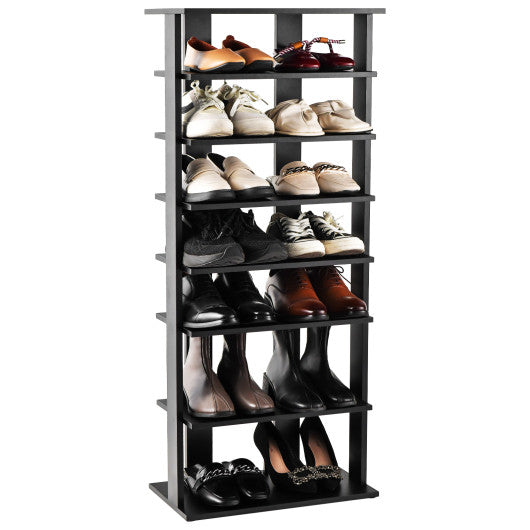 7-Tier Dual Shoe Rack Free Standing Shelves Storage Shelves Concise-Black