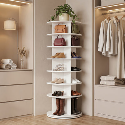 7-Tier Rotating Shoe Rack Tower Freestanding Spinning Shoe Organizer-White