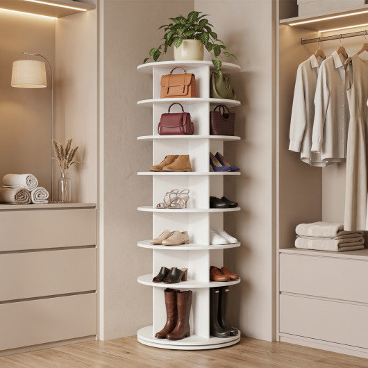7-Tier Rotating Shoe Rack Tower Freestanding Spinning Shoe Organizer-White