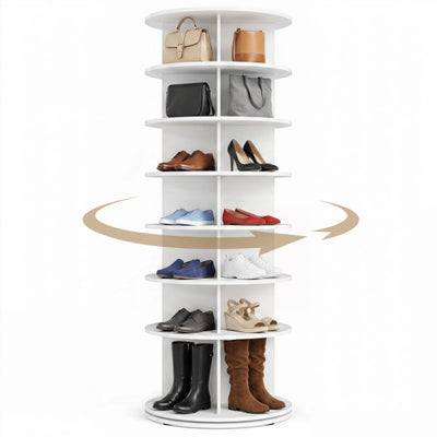 7-Tier Rotating Shoe Rack Tower Freestanding Spinning Shoe Organizer-White