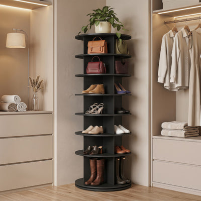 7-Tier Rotating Shoe Rack Tower Freestanding Spinning Shoe Organizer-Black