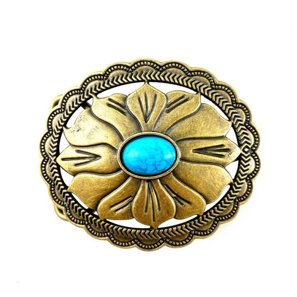 TOPACC Western Turquoise Flower Pattern Cowboy Cowgirl Belt Buckle Copper/Bronze - Gifts for You 'n Me