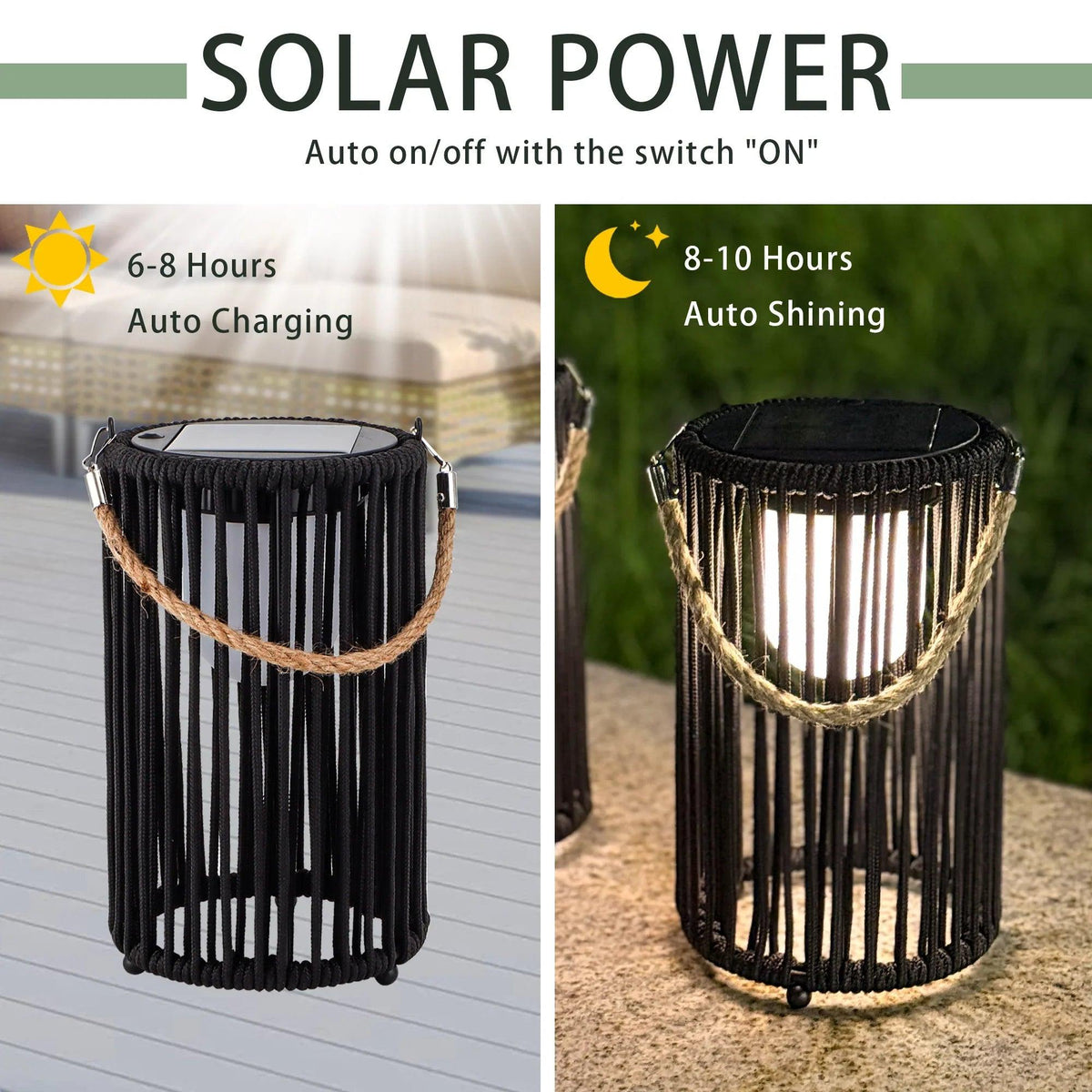 10.5'' High Solar Lantern Outdoor Table Lamp Black 2Pcs