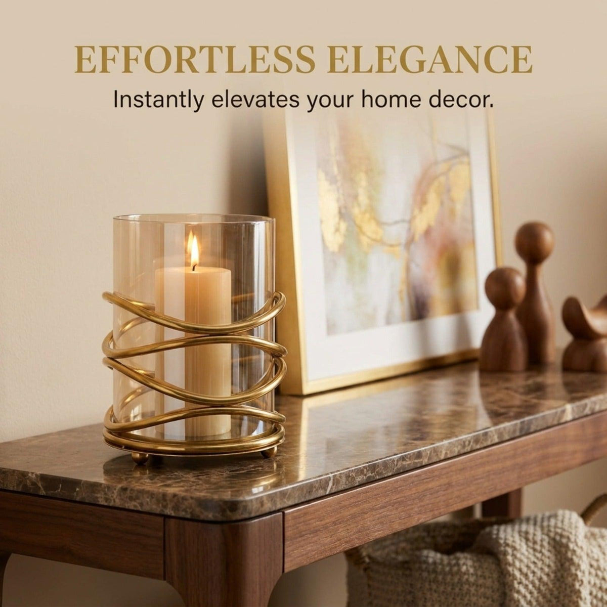 Swirl Candle Holder - Medium Bronze Decorative Holder with Glass for Pillar & Votive