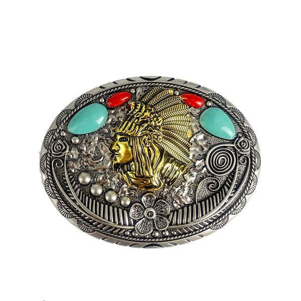 TOPACC Turquoise Indians Belt Buckle
