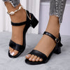 Women Genuine Leather Sandals Low Heel Buckle Strap Ladies Open Toe Black Decoration Summer Leather Open Toe And Ankle Strap Buckle Flat Sandals Casual Beach Shoes